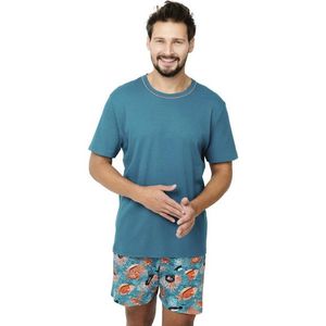 Pánské pyžamo Crab, krátký rukáv, krátké kalhoty - modrozelená/potisk obraz