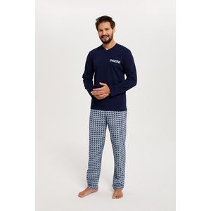 Pánské pyžamo Jaromír, dlouhý rukáv, dlouhé kalhoty - tmavě modrá/potisk obraz