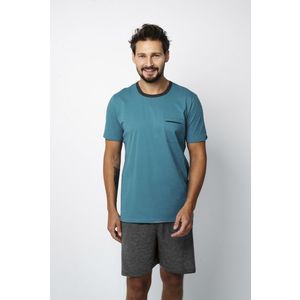 Pánské pyžamo Stefano, krátký rukáv, krátké kalhoty - modrozelená/tmavá melanž obraz