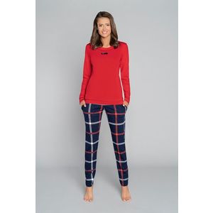 Dámské pyžamo Izera, dlouhý rukáv, dlouhé nohavice - červená/potisk obraz