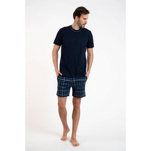 Pánské pyžamo Ruben, krátký rukáv, krátké kalhoty - tmavě modrá/potisk obraz