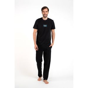 Klubové pánské pyžamo, krátký rukáv, dlouhé nohavice - černé obraz