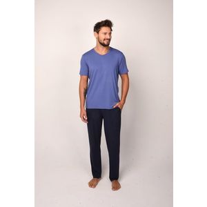 Pánské pyžamo Dallas, krátký rukáv, dlouhé kalhoty - modrá/námořnická modrá obraz