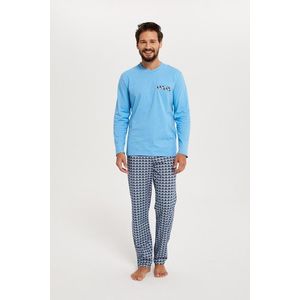 Jaromír pánské pyžamo s dlouhým rukávem, dlouhé kalhoty - modrá/potisk obraz