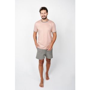 Pánské pyžamo Nikodem, krátký rukáv, krátké kalhoty - lososově růžová/střední melanž obraz