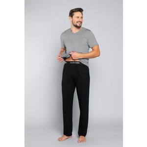 Pánské pyžamo Dallas, krátký rukáv, dlouhé kalhoty - melanž/černá obraz