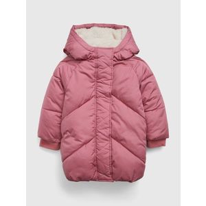 Růžová holčičí zimní prošívaná bunda s umělým kožíškem GAP obraz
