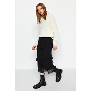 Trendyol Black Flounced Chiffon Fabric Midi Length Woven Skirt obraz