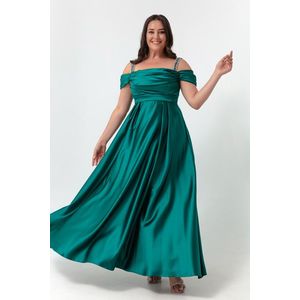 Dlouhé večerní šaty Lafaba pro ženy s řemínkem a smaragdově zeleným kamenem, velká velikost obraz