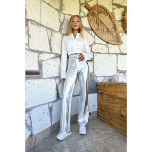Dámské stříbrné kalhoty s elastickým pasem Trend Alaçatı Stili obraz