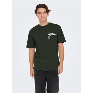 Tmavě zelené pánské tričko s krátkým rukávem ONLY & SONS Pink Floyd obraz