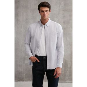 GRIMELANGE Pánská košile Cliff ze 100% bavlny s kapsou, Oxford, šedá / bílá obraz