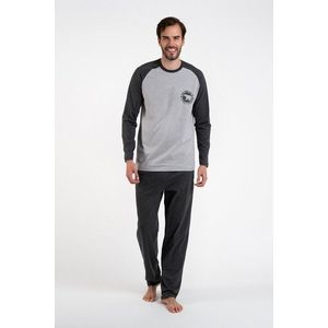 Pánské pyžamo Morten, dlouhý rukáv, dlouhé kalhoty - melange/tmavá melanž obraz