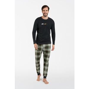 Pánské pyžamo Seward dlouhé rukávy, dlouhé kalhoty - tmavě melanž/potisk obraz