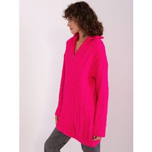 Fluo růžový dámský svetr s kabely obraz