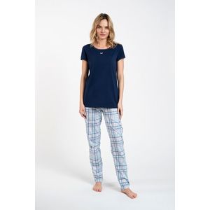 Glamour dámské pyžamo, krátký rukáv, dlouhé kalhoty - tmavě modrá/potisk obraz