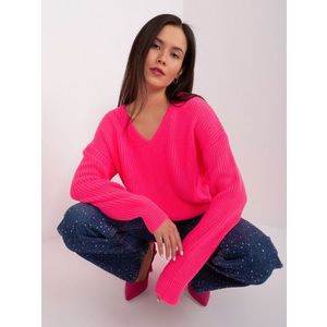 Fluo růžový oversize svetr s výstřihem obraz