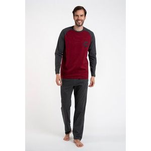 Pánské pyžamo Morten, dlouhý rukáv, dlouhé kalhoty - vínová/tmavá melanž obraz