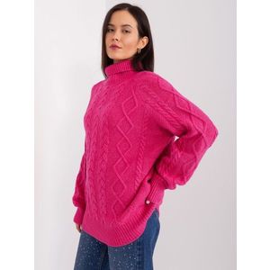 Fuchsiový svetr s kabely a manžetami obraz