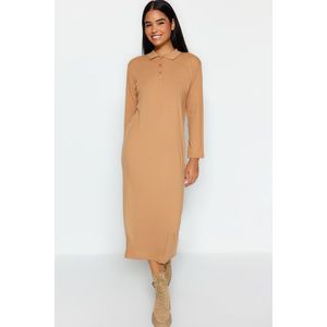 Trendyol Brown Polo Neck Ribbed Knitted Dress obraz