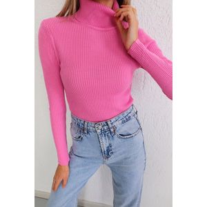 BİKELİFE Dámský svetr z pružného úpletu s límcem, růžový obraz