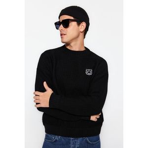 Trendyol Black Oversize Fit Wide Fit Crew Neck Embroidered Knitwear Sweater obraz