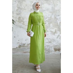 InStyle Lilya Texturované Šaty s Páskem - Olejově Zelená obraz