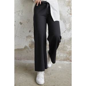 InStyle Belted Waist Loose Scuba Trousers - Black obraz
