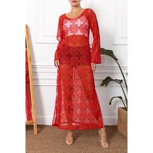 Armonika dámské červené dlouhé plážové šaty s rozparky a vzorem obraz