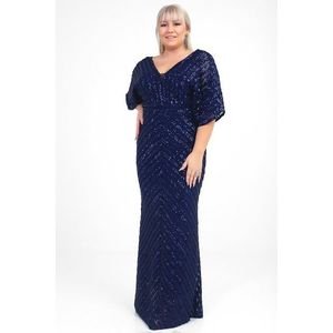 By Saygı Dámské Námořnická modrá Ottoban Flitry Podšívka Plus Velikost Dlouhé večerní šaty obraz