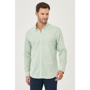 Pánská košile AC&Co / Altınyıldız Classics A.mint Slim Fit s knoflíkovým límcem, vzhled lnu, 100% bavlna, rozšířená. obraz