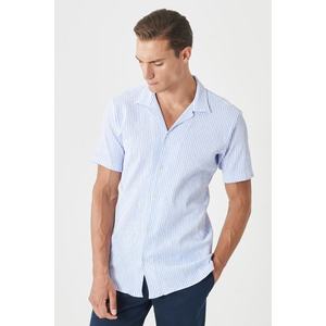 AC&Co / Altınyıldız Classics Men's White-light Blue Comfort Fit Comfy Cut Monocollar See-through Striped Shirt. obraz