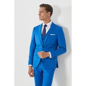 ALTINYILDIZ CLASSICS Pánský sakso-modrý extra slim fit slim fit slim fit jednořadý vzorovaný oblek s vestou. obraz