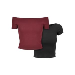 Dámské tričko Off Shoulder Rib Tee 2-balení červenovínové+černé obraz