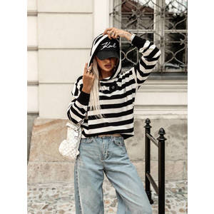 White and black striped sweater with hood Cocomore obraz