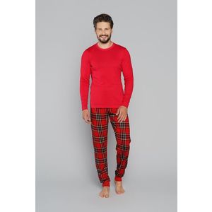 Pánské pyžamo Narwik, dlouhý rukáv, dlouhé kalhoty - červená/potisk obraz
