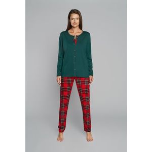 Dámské pyžamo Zorza, dlouhý rukáv, dlouhé nohavice - zelená/potisk obraz