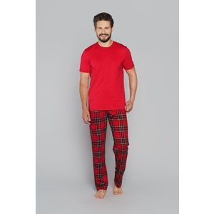 Pánské pyžamo Narwik, krátký rukáv, dlouhé nohavice - červená/potisk obraz