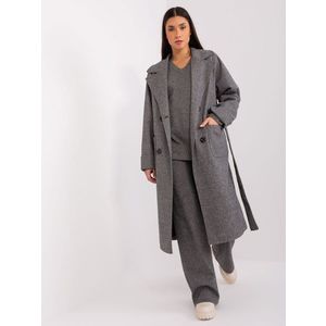 Tmavě šedý dlouhý kabát s kapsami obraz