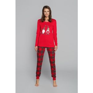 Dámské mikulášské pyžamo, dlouhý rukáv, dlouhé nohavice - červená/potisk obraz