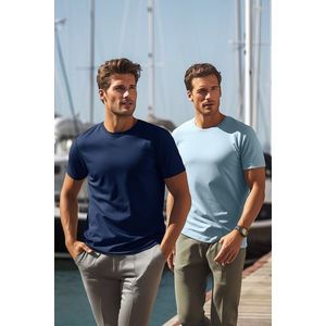 Trendyol Námořnická modro-modrá Základní Slim Fit 100% bavlna 2-Balení Tričko s Krátkým Rukávem obraz