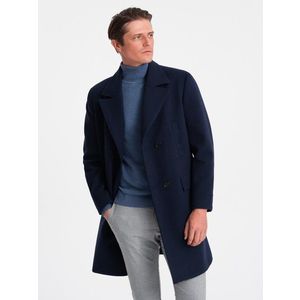 Ombre Men's double-breasted lined coat - navy blue obraz