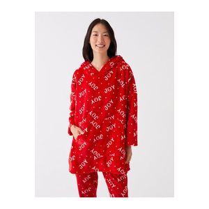 LC Waikiki dámský plyšový pyžamový top s kapucí a vánočním motivem s dlouhým rukávem obraz