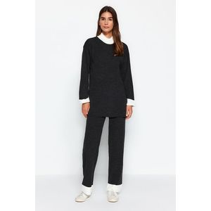 Trendyol Anthracite High Neck Color Block Ribbed Sweater-Pants Knitwear Suit obraz