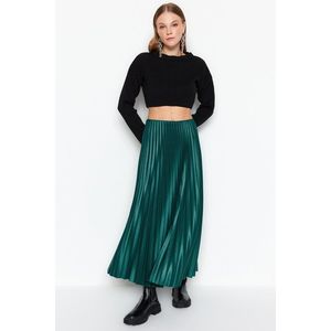 Trendyol smaragdově zelená plisovaná maxi pružná pletená sukně obraz