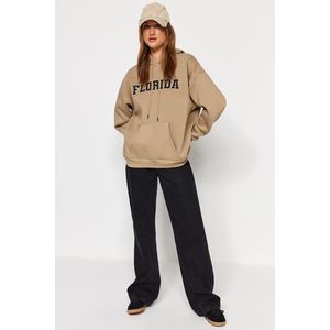 Trendyol Mink Thick Inside Fleece City Printed Oversize/Wide Fit Hooded Knitted Sweatshirt obraz