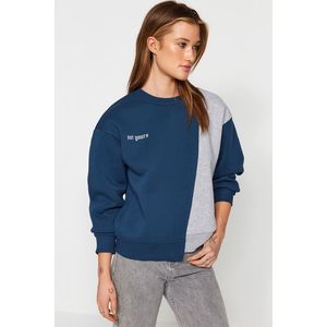 Trendyol Navy Blue Printed Basic Knitted Sweatshirt obraz