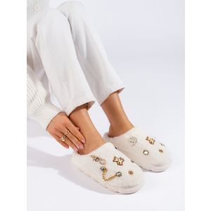 Women's white slippers with Shelvt embellishments obraz