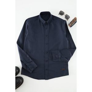 Trendyol Navy Blue Slim Fit Shirt with Leather Accessories obraz