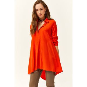 Oranžová asymetrická tunika s límečkem pro ženy od značky Olalook obraz